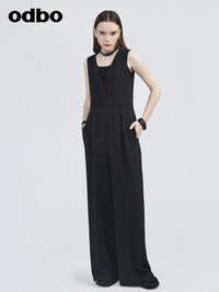 odbo 2022夏新款 兩件 女 高腰垂感背心 連體褲闊腿褲