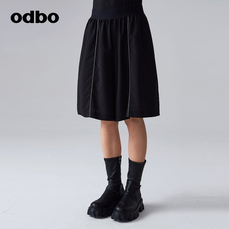 【商場同款】odbo/歐迪比歐春裝2022年新款女黑色五分休閒裙褲子