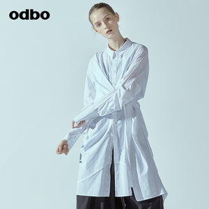 Odbo/歐迪比歐專櫃同款設計師品牌女長袖襯衫連衣裙