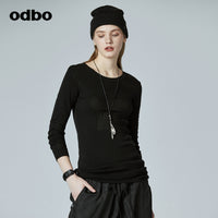 Odbo/歐迪比歐專櫃同款設計師品牌2022夏女圓領修身針織中長上衣