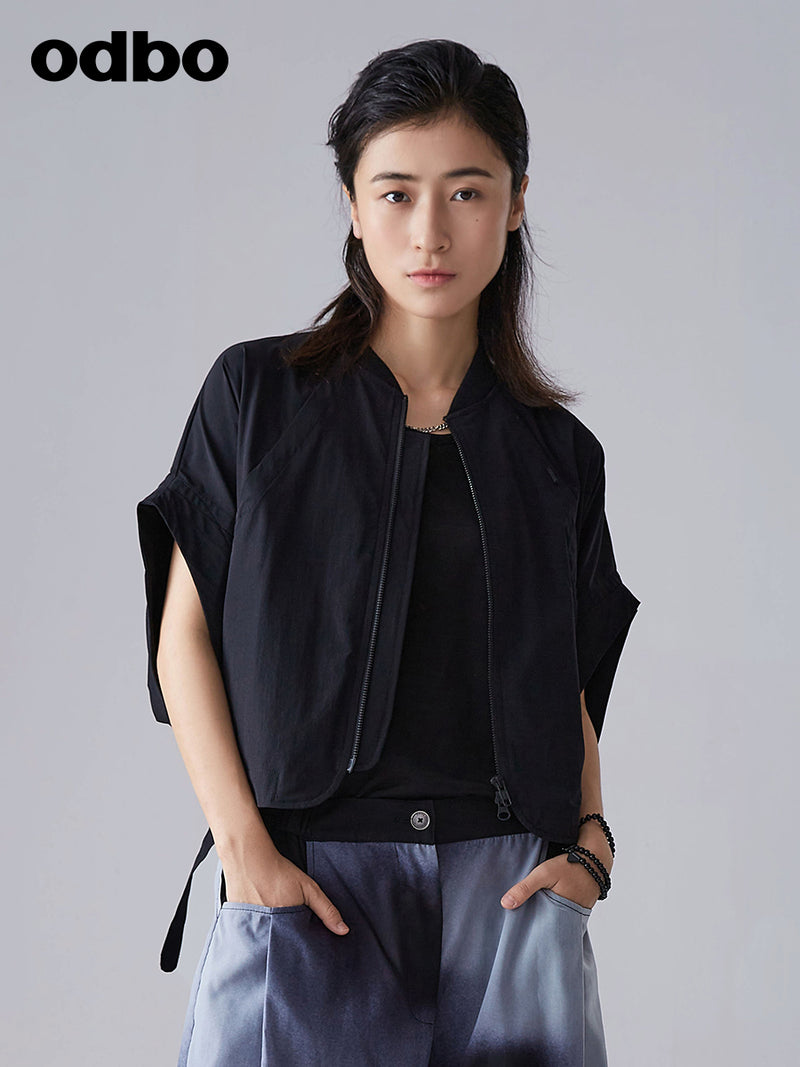 Odbo/歐迪比歐 設計感連袖黑色短外套女夏季2022年新款百搭上衣潮