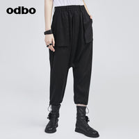 【商場同款】odbo/歐迪比歐2022年新款高腰休閒褲女九分吊襠褲子