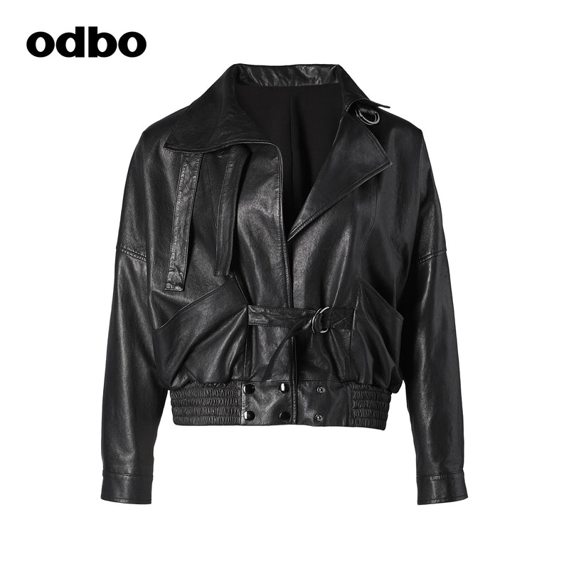odbo 真皮 皮衣外套女 2022新款 百搭夾克