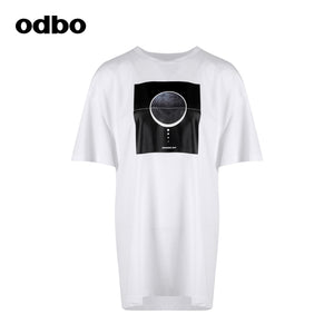 Odbo 商場同款印花短袖休閒T恤女夏季2022新款原創設計寬鬆上衣潮