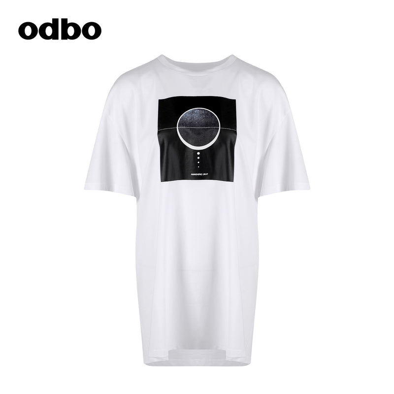 Odbo 商場同款印花短袖休閒T恤女夏季2022新款原創設計寬鬆上衣潮