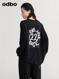 odbo 塗鴉印花長袖t恤 女2022新款 早秋 上衣