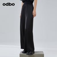 Odbo 時尚舒適百搭高級感黑色休閒褲女夏季2022年新款垂感闊腿褲
