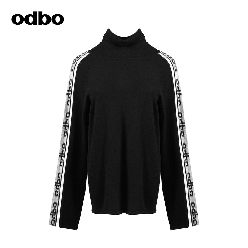 【商場同款】odbo/歐迪比歐提花高領針織衫女秋冬2022年新款毛衣