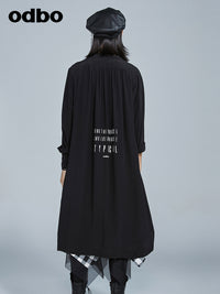 Odbo長款氣質襯衫外套女2022新款休閒寬鬆百搭顯瘦黑色襯衣