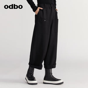 【商場同款】odbo/歐迪比歐休閒褲女秋冬季2022新款衛褲闊腿褲男
