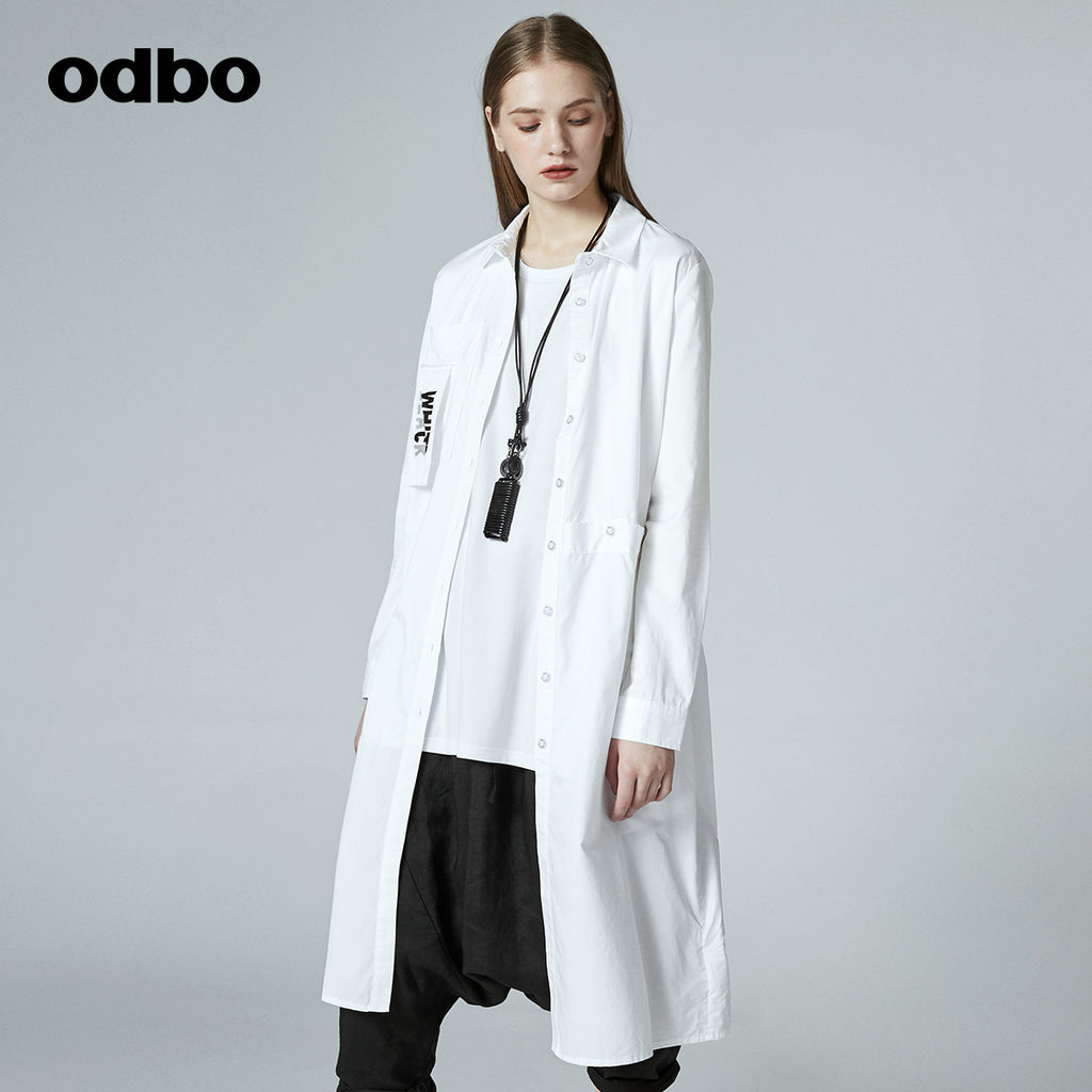 Odbo/歐迪比歐專櫃同款設計師品牌新款女簡約中長氣質襯衫外套