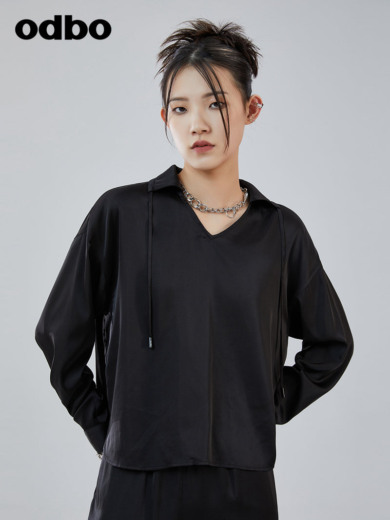 odbo 抽繩卡腰小衫 遮肚顯瘦 2022新款 薄雪紡衫女