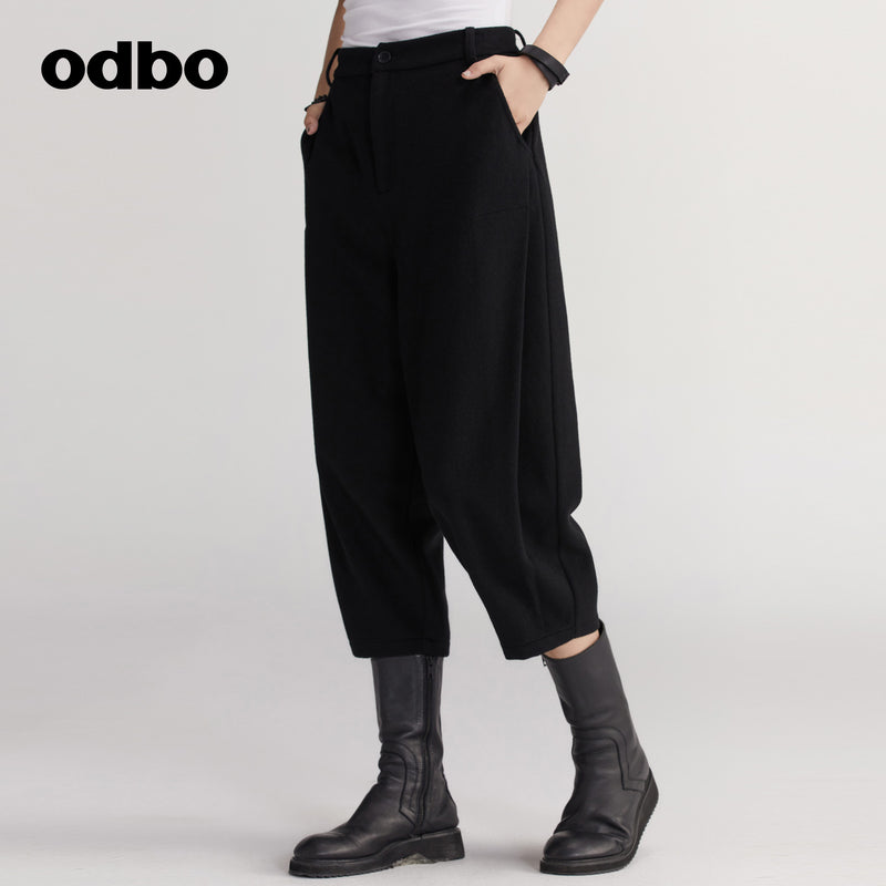 【商場同款】odbo/歐迪比歐秋冬2022新款羊毛休閒褲女保暖七分褲