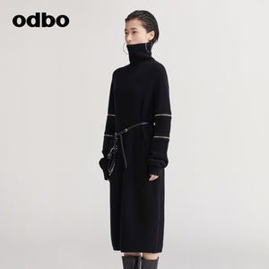 【商場同款】odbo/歐迪比歐慵懶風高領毛衣女冬季2022新款打底衫