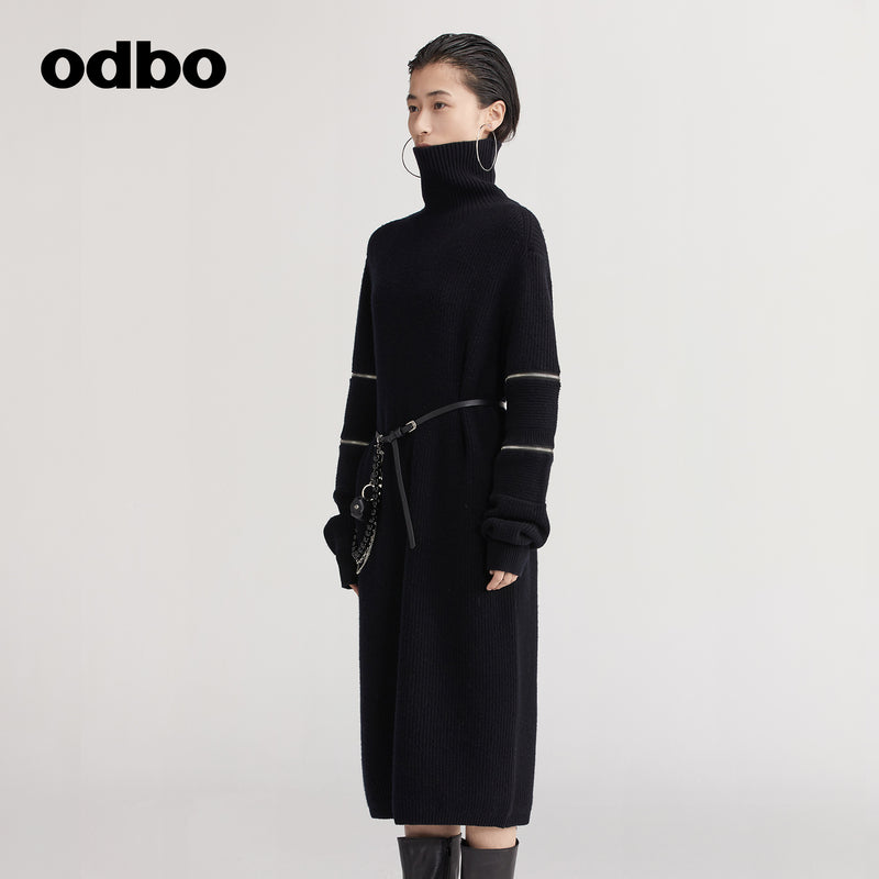 【商場同款】odbo/歐迪比歐慵懶風高領毛衣女冬季2022新款打底衫