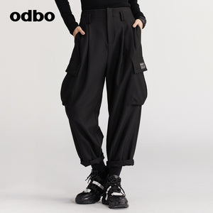 【商場同款】odbo/歐迪比歐秋冬2022新款工裝休閒褲女寬鬆束腳褲