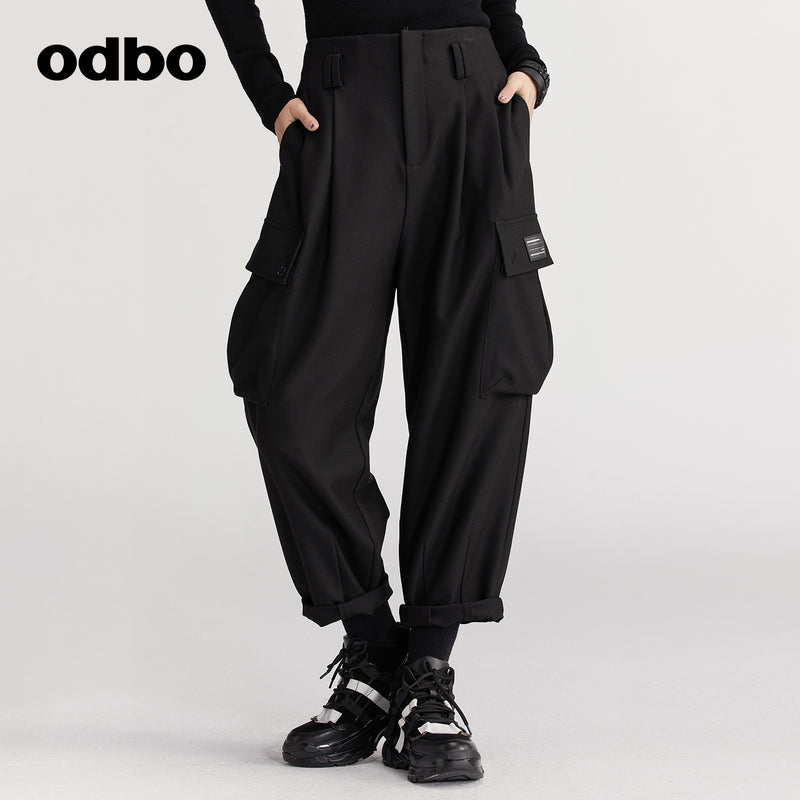 【商場同款】odbo/歐迪比歐秋冬2022新款工裝休閒褲女寬鬆束腳褲