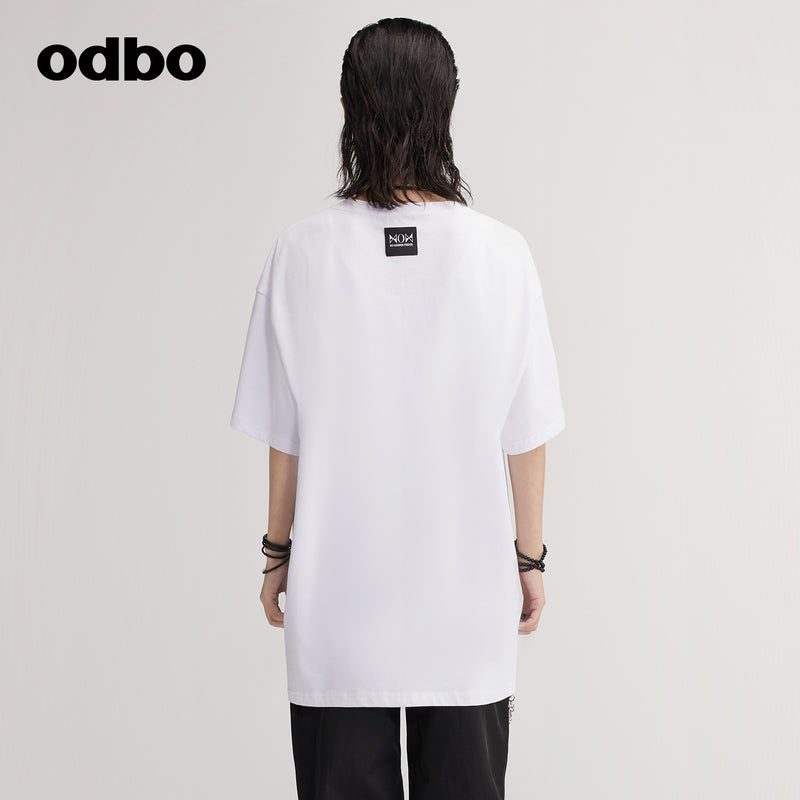 Odbo 商場同款印花短袖休閒T恤女夏季2022新款原創設計寬鬆上衣潮