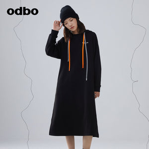 odbo 2022新款 休閒氣質 連帽 連衣裙 寬鬆 衛衣裙