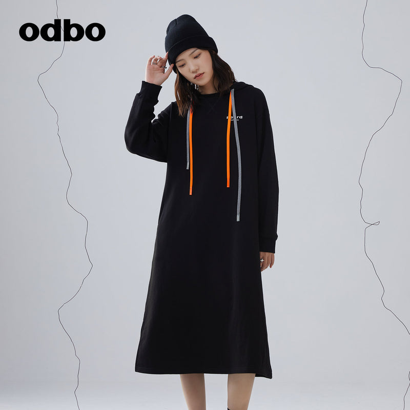 odbo 2022新款 休閒氣質 連帽 連衣裙 寬鬆 衛衣裙