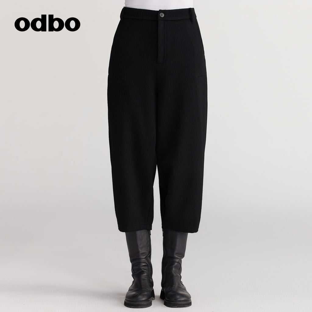 【商場同款】odbo/歐迪比歐秋冬2022新款羊毛休閒褲女保暖七分褲