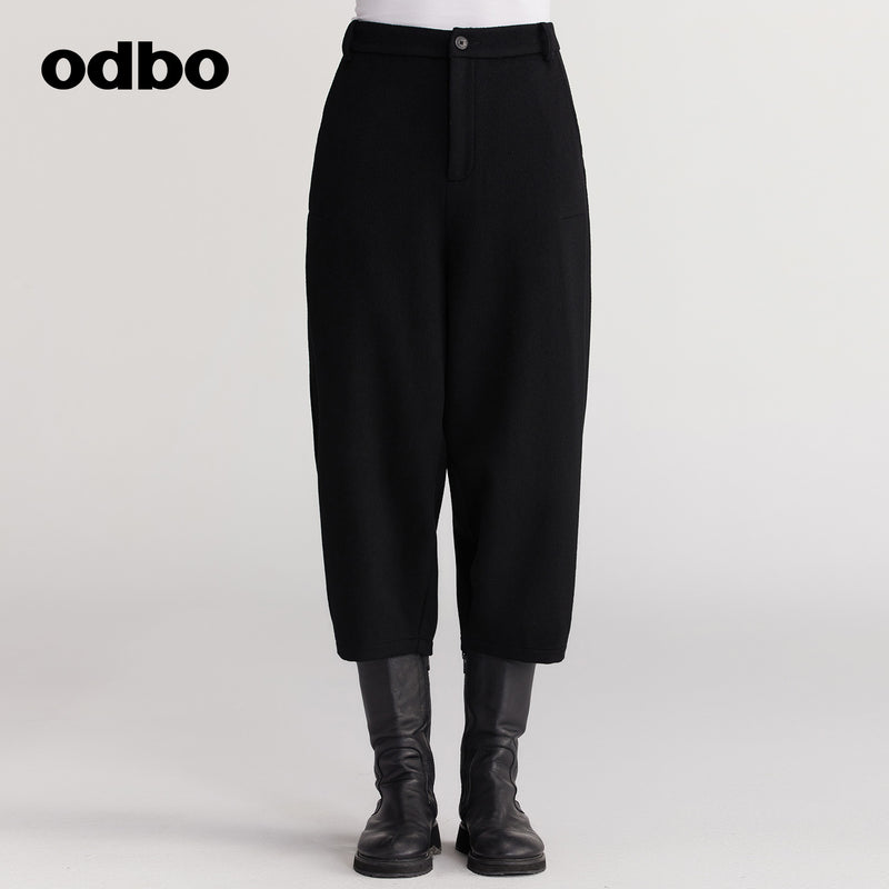 【商場同款】odbo/歐迪比歐秋冬2022新款羊毛休閒褲女保暖七分褲
