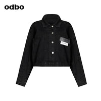 Odbo復古港味黑色短款牛仔外套女2022春季新款寬鬆百搭長袖潮牌