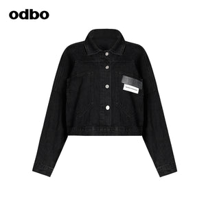 Odbo復古港味黑色短款牛仔外套女2022春季新款寬鬆百搭長袖潮牌