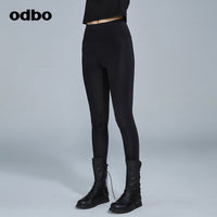 Odbo彈力修身高腰瘦腿褲女2022秋冬新款百搭燃脂裸感外穿小腳褲