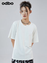 Odbo 寬鬆顯瘦白色短袖t恤女夏季2022年新款舒適百搭休閒氣質上衣