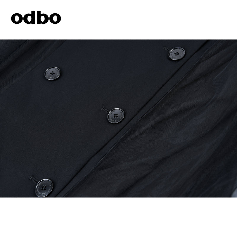 Odbo拼接設計感小眾風衣外套女中長款2022年秋冬氣質百搭顯瘦潮