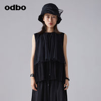 odbo 網紗 拼接 黑色背心 女 夏2022新款 透氣 百搭上衣