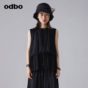 odbo 網紗 拼接 黑色背心 女 夏2022新款 透氣 百搭上衣