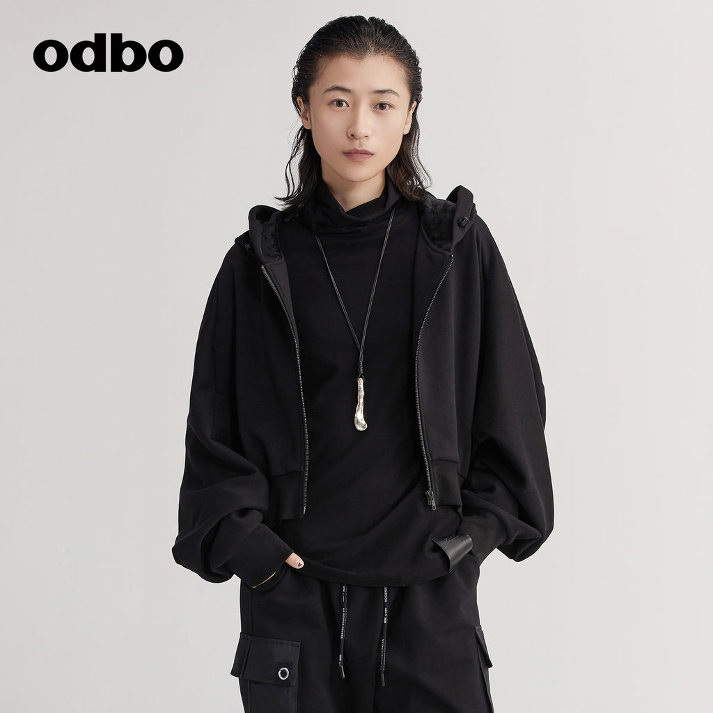 【商場同款】odbo/歐迪比歐秋冬2022新款黑色短外套女針織上衣