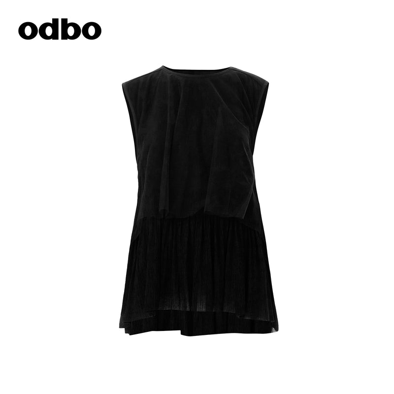 odbo 網紗 拼接 黑色背心 女 夏2022新款 透氣 百搭上衣