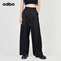 Odbo高腰垂感闊腿西褲女夏季薄款氣質黑色顯瘦顯高拖地休閒長褲
