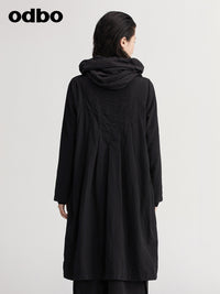 【商場同款】odbo/歐迪比歐春裝2022新款黑色連衣裙中長款直筒裙