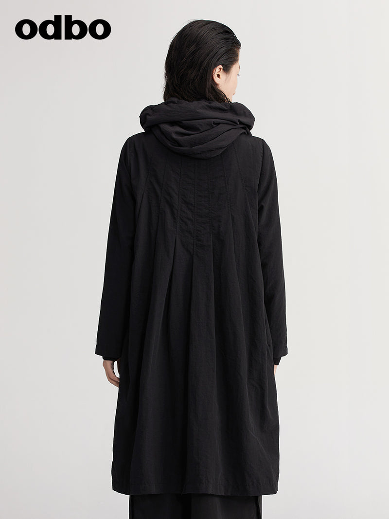 【商場同款】odbo/歐迪比歐春裝2022新款黑色連衣裙中長款直筒裙