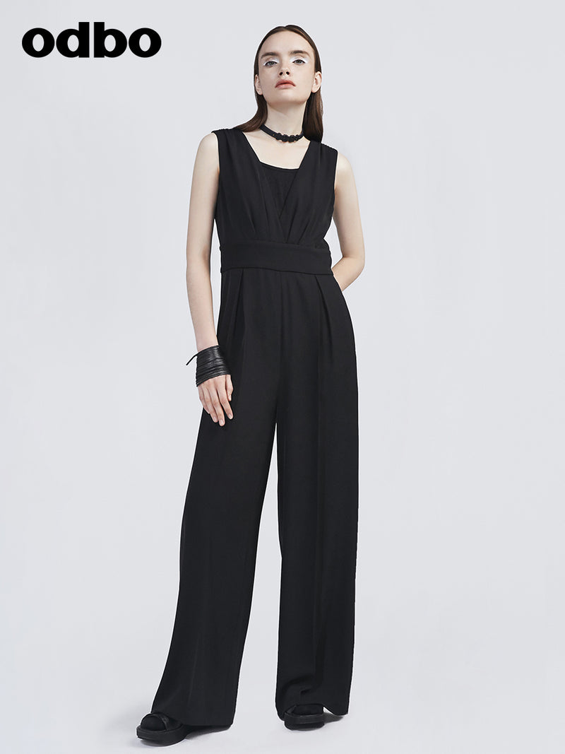 odbo 2022夏新款 兩件 女 高腰垂感背心 連體褲闊腿褲