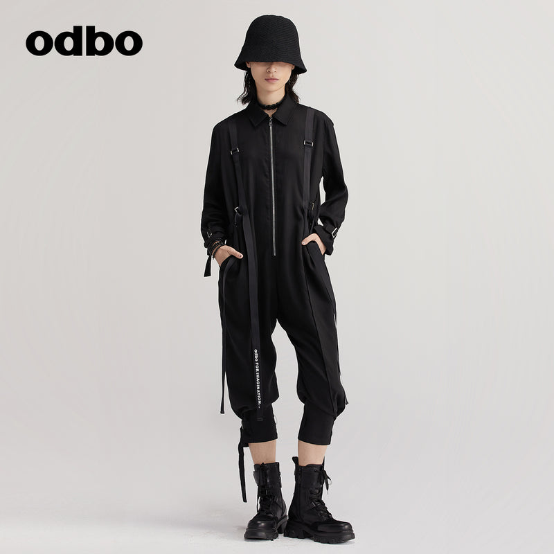 【商場同款】odbo/歐迪比歐設計師品牌長袖連體褲長褲工裝風女