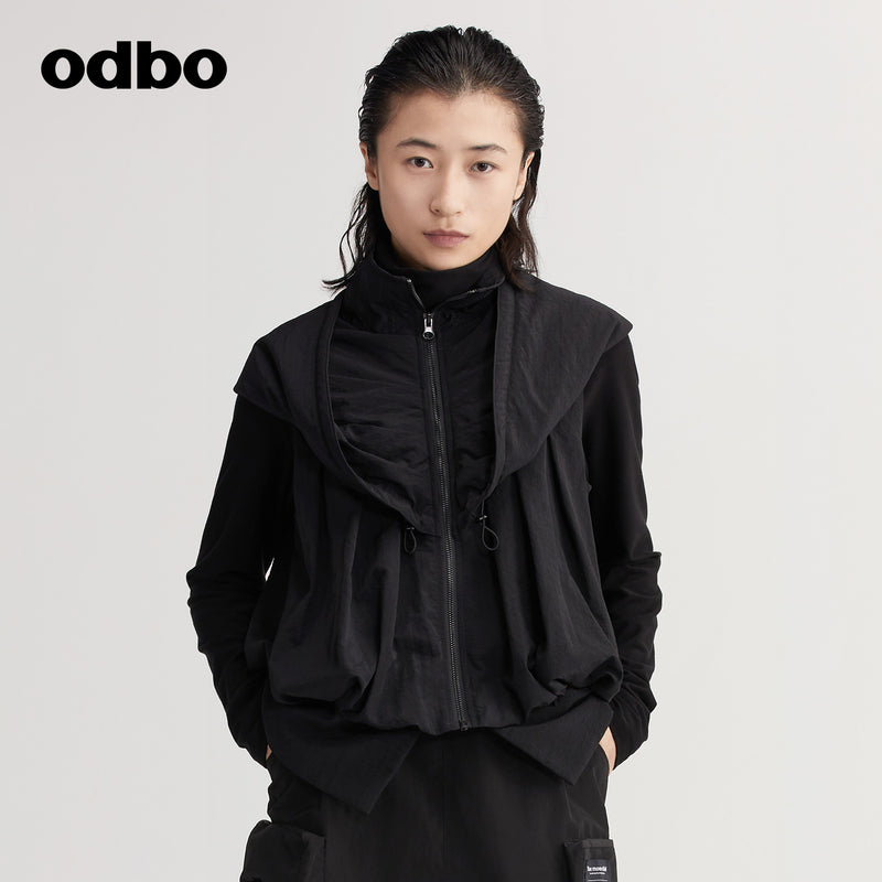【商場同款】odbo/歐迪比歐秋冬2022新款時尚設計感斗篷背心外套