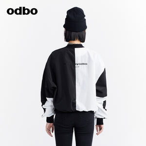 Odbo秋冬2022年新款女黑白撞色短外套女設計感小眾時尚百搭夾克潮