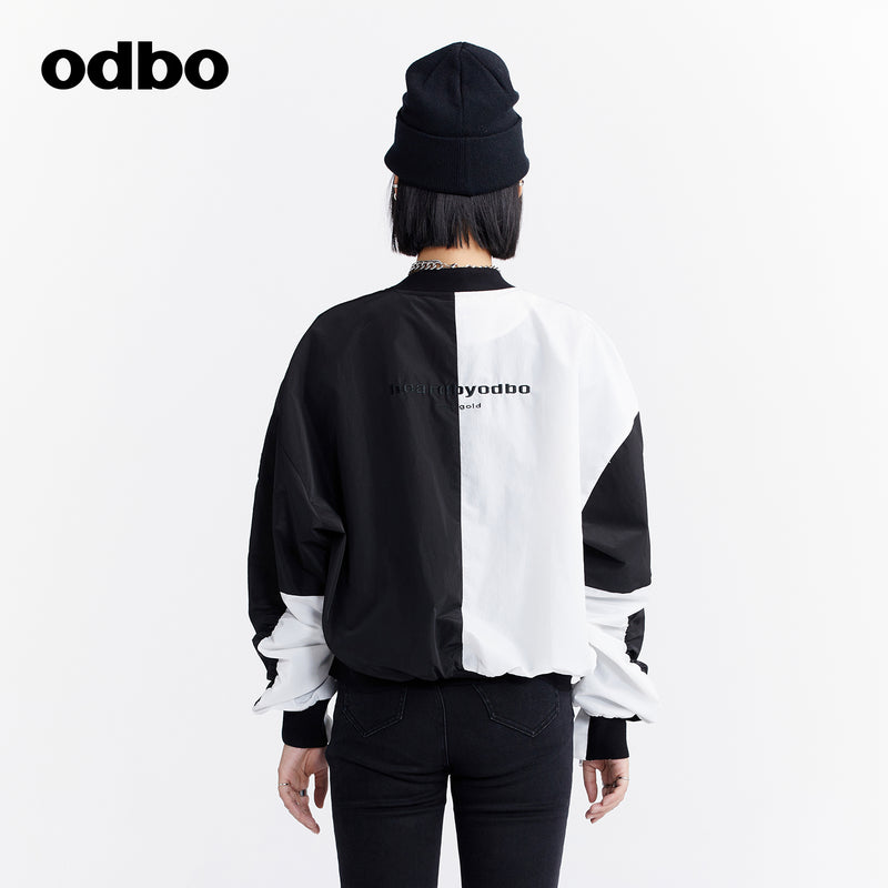 Odbo秋冬2022年新款女黑白撞色短外套女設計感小眾時尚百搭夾克潮