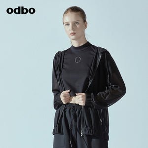 Odbo網紗連帽運動休閒外套女潮夏季薄款防紫外線透氣長袖防曬衫