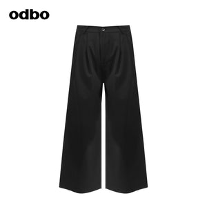 Odbo高腰垂感闊腿西褲女夏季薄款氣質黑色顯瘦顯高拖地休閒長褲