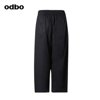 Odbo潮牌鬆緊高腰休閒褲女寬鬆夏新款垂感黑色顯瘦百搭闊腿長褲