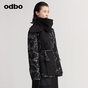 【商場同款】odbo/歐迪比歐圍巾領棉外套女秋冬2022新款外套
