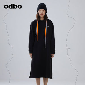 odbo 2022新款 休閒氣質 連帽 連衣裙 寬鬆 衛衣裙