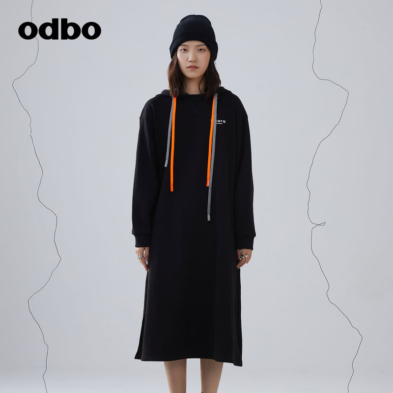 odbo 2022新款 休閒氣質 連帽 連衣裙 寬鬆 衛衣裙