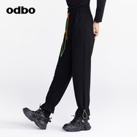 Odbo 時尚運動撞色系帶束腳休閒褲女夏季2022年新款百搭針織長褲